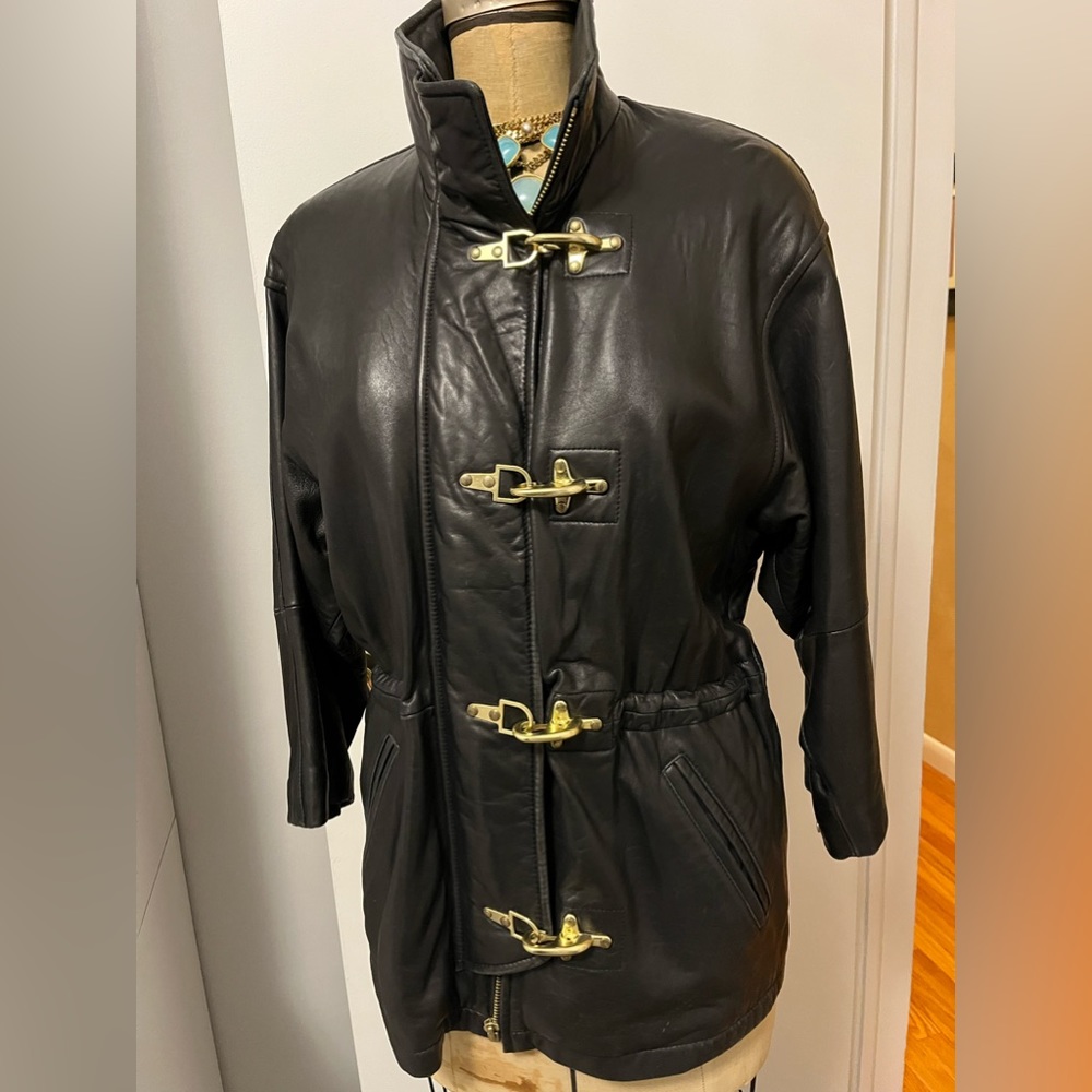 Marc New York Black Leather Jacket with Gold Accents